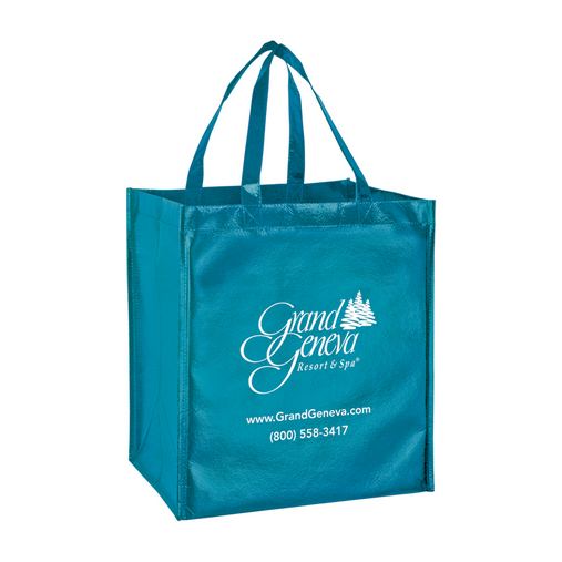  Metallic Gloss Designer Grocery Tote Bag w/Smooth Finish & Insert (13"x10"x15") - Screen Print 